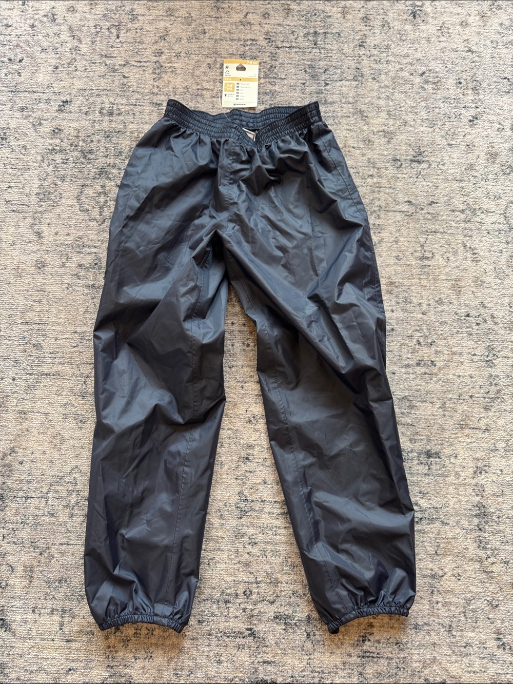 Kids Navy Blue Waterproof Rain Pants with Elastic Waist and elastic bottoms